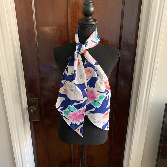 White and Multicolor Watercolor Flowers Euro Summer Oblong Scarf Symphony Scarfs - Picture 6 of 12